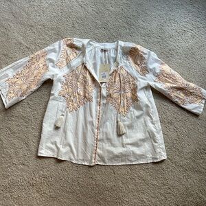 Embroidered Open Front Boho Blouse